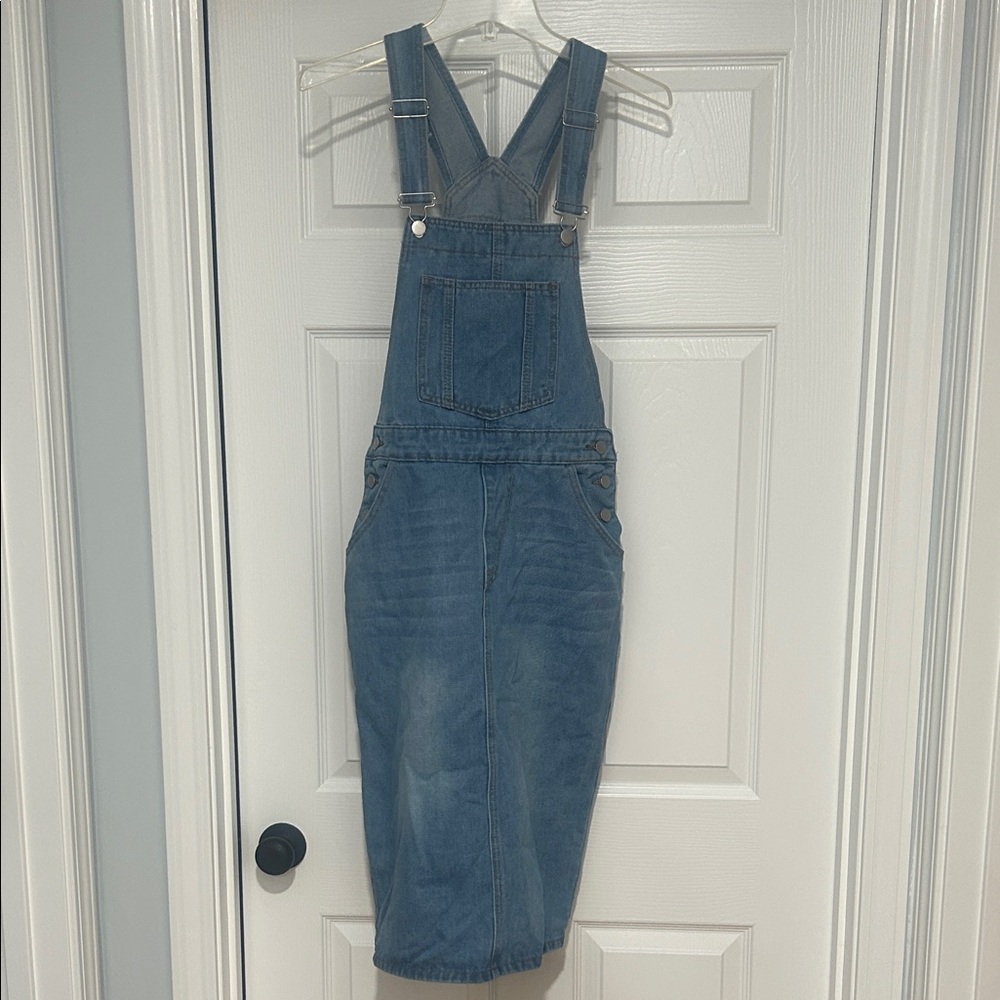 SHEIN Blue Denim Overall Midi Dress